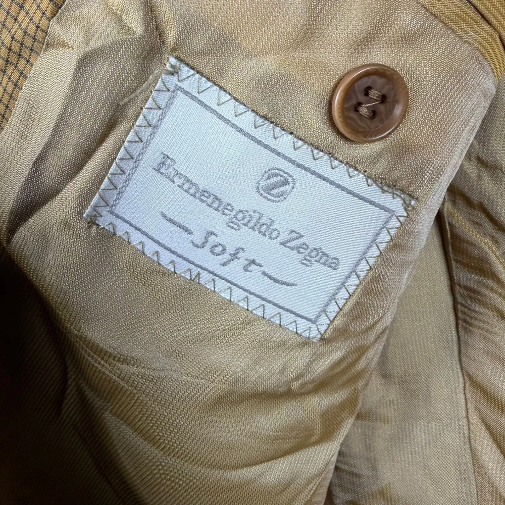 Ermenegildo Zegna Soft 100% Silk Blazer Sport Coat Micro Check Mens 38R‎ Italy